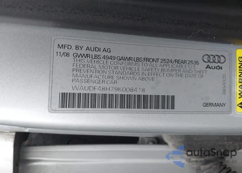 2009 Audi A4 2.0T Cabriolet Quattro from USA, damaged, VIN WAUDF48H79K008418